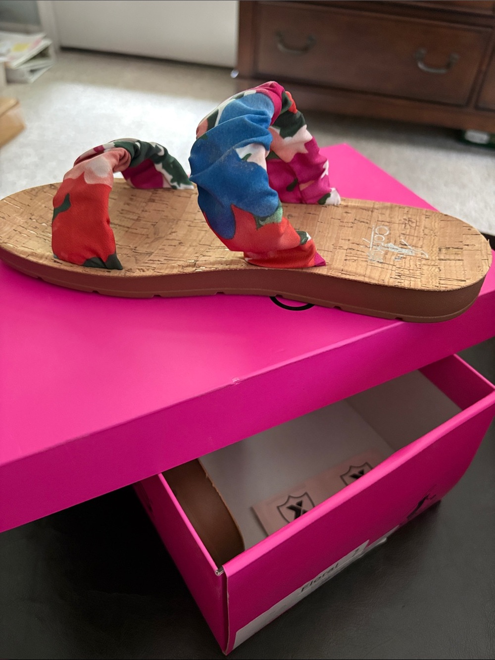 Corkys Floral Knotted Cork-Top Slide Sandal - Blue Pink Red